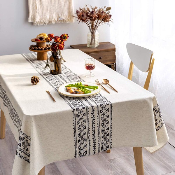 GLORY SEASON Classic, rustic tablecloth, linen, printed pattern, geometric design,