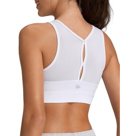 Yvette Front Zip Sports Bras for Women High Impact Supportive Mesh Back Bra for Running, White, S+