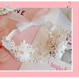 FEIFEI'S BOW 2PCS Newborn Infant Toddler Baby Girls Lace Pearl Flower Ribbon Headband Soft Elastic Bow Knot Hair Band Hairband (G)