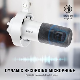 FIFINE XLR/USB Dynamic Microphone for Podcast, Vocal Recording Mic for PC with Mute Button, Headphones Jack, Gain Knob, Studio Mic for Streaming, Voice Over, Music Singing-K688 White