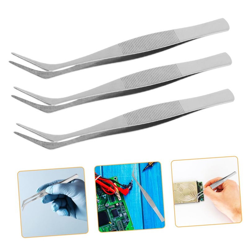 Operitacx 4Pcs Precision Static Stainless Steel Tweezers Industrial Angled Tine