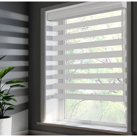 SUNWAY Corded Zebra Roller Blinds for Windows, Dual Layer Zebra Roller Sheer Blind, Easy Light Control for Privacy Light Filtering Roller Shades for Windows (41" W x 72" H, White)
