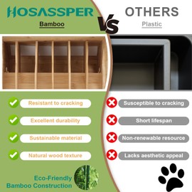 HOSASSPER Bamboo Cat Food Can Organizer. Upgraded 2-tier stackable design Holds 42 (3oz) cans. Perfect for pantry/kitchen Durable & space-saving pet food storage rack (Small)