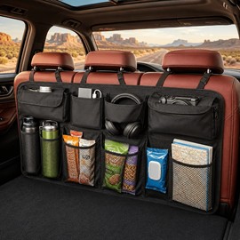DrivePro Car Back Seat Organizer Storage – Multi-Pocket PU Leather Kick Mat & Storage Bag