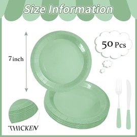 FALIZIFU 50 Pcs Sage Green Paper Plates 7 Inch Green Dessert Plates Disposable Dinner Plates for Baby Shower Bridal Shower Birthday Party Supplies Disposable Paper Plates