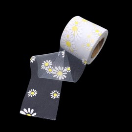 JIHUOO 25 Yard 6cm Sheer Chiffon Ribbon Daisy Flower Ribbon Gift Wrapping Ribbon Bridal Bouquet Ribbon Wrap Fabric Craft Ribbon for Hair Bows White