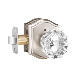 Dllween Glass Door Knob, Crystal Door Knob Interior with Lock, Privacy Brushed Nickel Door Knob for Bathroom Bedroom, Satin Nickel