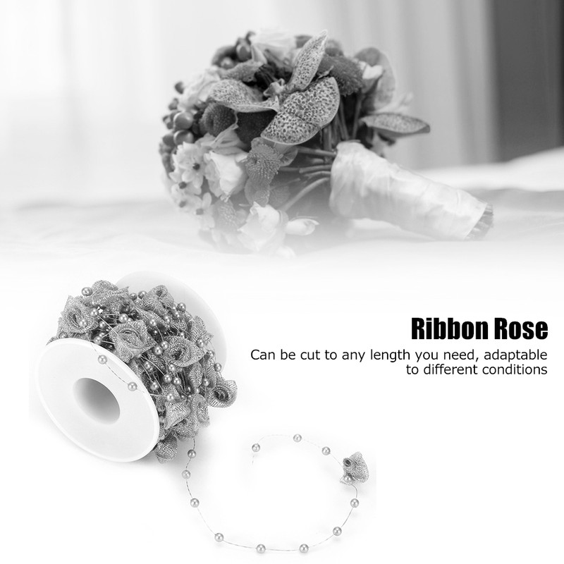 10M Imitation Pearl Beads Chains Ribbon Rose Flower Thread Beaded