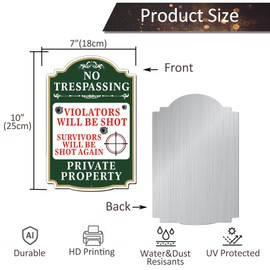 FKNSGR No Trespassing Violators Will Be Shot Sign 2 Pack, 12 x 8 inch Rust Free Aluminum Private Property Warning Sign, UV Protected, Fade Resistant