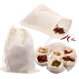 24pcs Empty Spice Bags for Cooking Soup,3x4 in Natural Muslin Drawstring Bag, Reusable Tea Bags for Loose Tea, Small Cheese Cloth Cotton Bag for Straining, Unbleached Cheesecloth Herb Sachet Bag