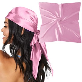 Zeiniua 35" Large Satin Head Scarf for Women Silk Hair Scarf Solid Color Hair Bandana for Night Hair Wrap Sleeping (Pink)