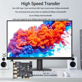 PCIe to USB 3.2 Gen 2 Adapter Card, 20Gbps 3xUSB A 2xUSB C 5 Port PCI Express Expansion Card for Windows Linux OS X PC