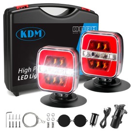 KDM Magnetic Wireless LED Trailer Light kit,Rechargeable Towing Tail Light with Reverse brake,Turn Signal light Multiple Mounting for Trucks,Boat,RV
