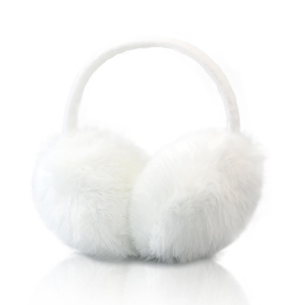 SEYUFN Faux Fur Fuzzy Ear Muffs Women Soft Plush Fluffy Earmuffs Ski Headband Ear Warmer Adjustable Ear Muffs for Girls (White)