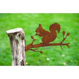 Garden Stake Tree Stake Metal Rusty Garden Decoration Patina Squirrel Rusty Decoration (Squirrel Powder Coated)