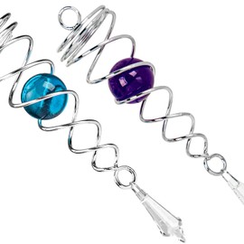 2PCS Gazing Ball Spiral Tail Wind Spinner Stabilizer, Raisaplin 4.5 Inch Stainless Steel Glass Ball with Hanging Swivel Hook for Garden Wind Spinner Catcher Gifts Decorations(Blue,Purple)