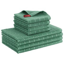 Mordimy 100% Cotton Terrycloth Kitchen Towels and Dishcloths Sets, Soft and Absorbent Checkered Dish Towels, Quick Drying Dish Rags for Washing Dishes, 4 Pack 16" x 26" & 4 Pack 12" x 12", Grass Green