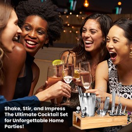 HOME ARCHIVE Bartender Kit Cocktail Shaker Set | Stainless Steel Bar Set with Bamboo Stand Bar Tools Cocktail Kit for Kitchen Drink Mixing Home Bar Party Gift Bartending Kit (26 Piece)