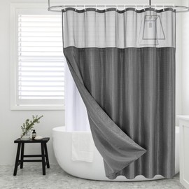 MitoVilla Extra Long 72 x 84 Shower Curtain Set with Snap-in Liner, Grey Waffle XL Heavyweight Fabric Cloth Shower Curtains for Modern Luxury Hotel Spa Bathroom Decor, Charcoal Grey