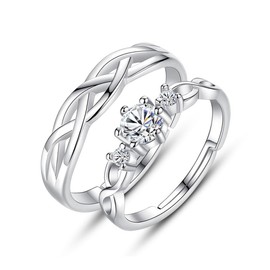 Matching Rings for Couples Twisted Rope Eternity Ring Promise Rings for Couples 925 Silver Adjustable Ring for Wedding Band Marriage Lovers (Silver)