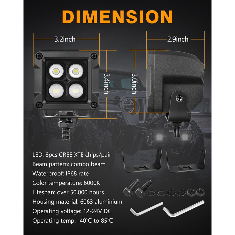 Muto-Beam LED Pod Lights, 2PCS 80W 3 Inch CREE LED