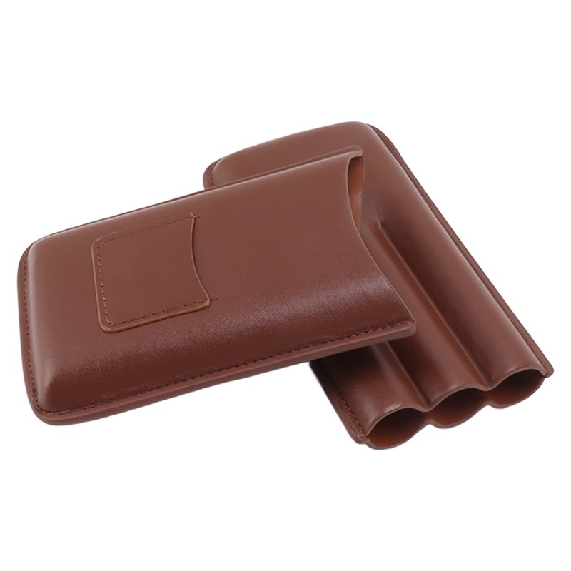 Leather Cigar Case Portable 3 Finger Cigar Humidor Carrying Case