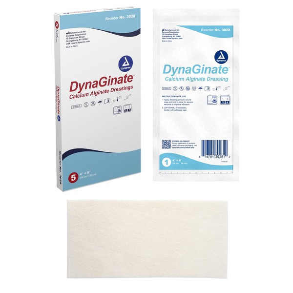Dynarex Calcium Alginate Dressing, 4 x 8 Inches, 5 per Box (1 Box)