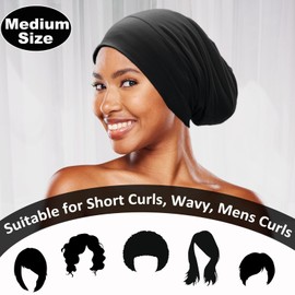 2PCS Sleep Cap Bonnet for Sleeping Black Women Men, Adjustable Cooling Lining Bonnets for Curly Hair Wrap Braids Beanie Night Hat, Medium