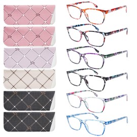BONCAMOR 6 Pack Reading Glasses Women Blue Light Blocking Fashion Pattern Computer Readres for Women with Spring Hinges (6 mix color, 4, Diopters)