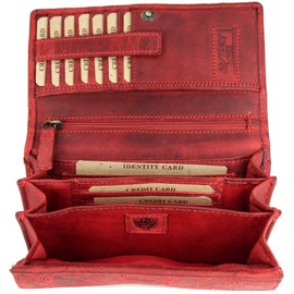 Belli High-Quality Vintage Leather Women's Purse Long Large Purse Wallet Long Purse Soft Leather 17.5 x 10 x 4 cm (W x H x D) Red