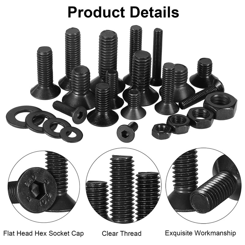 FandWay Pack of 720 M3 M4 M5 M6 Countersunk Bolts,