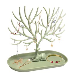 BEIGEMEI Antler Jewelry Displays Jewelry Box, Necklace Holder & Earring Tree for Pierced Earrings, Drawer Makeup Organizer (Green)
