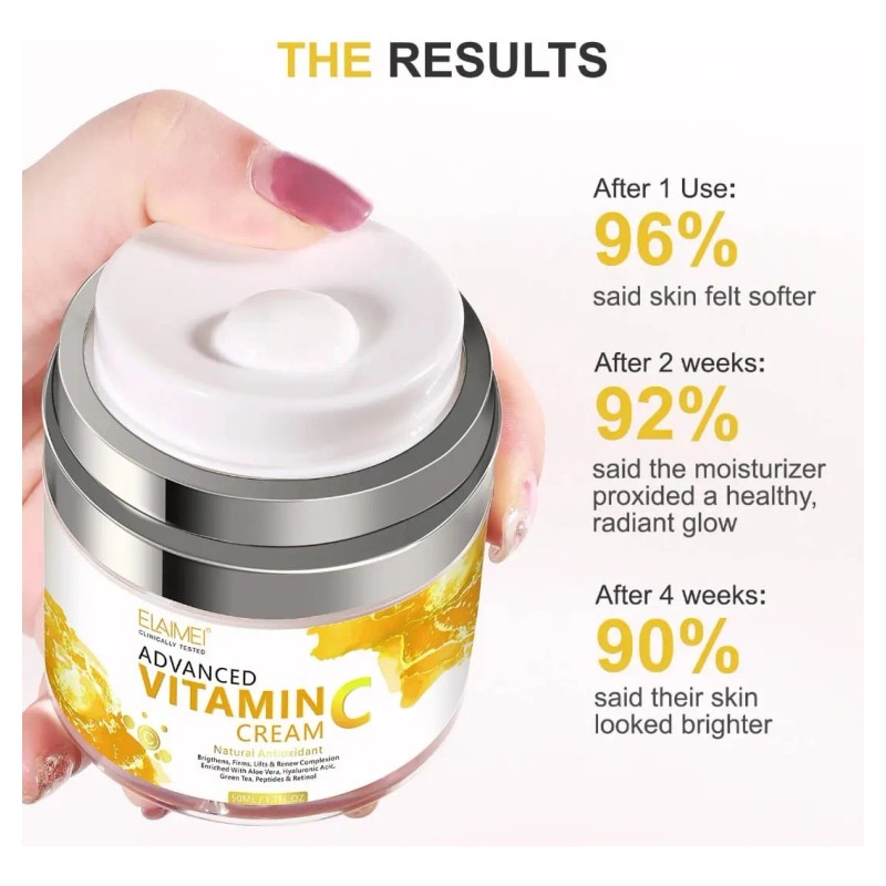 Crema Facial Vitamina C + Ácido Hialuróncio + Aloe Anti-edad