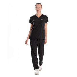 ELLYSHINE Professional Medical Uniforms & Scrubs - Soft Stretch Fabric Scrubs Uniforms Women Set - Scrub Top and Scrub Bottom (XL, Black)