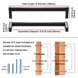 KOOFIZO Nickel and Black Cabinet Pulls, 5-Pack Knurled Cabinet Handles, 6-1/4 Inch Screw Spacing, P28 Hardware for Kitchen Cupboard Door, Bedroom Dresser Drawer, Bathroom Furniture