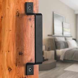 FaithLand Barn Door Handle, Black 8 inch Gate Handle Set (Pack of 2), Door Pull, Pull Handle for Sliding Barn Door Gate Cabinet Closet Drawer Garage Shed- 2 Sets of Different Lengths Screws Included