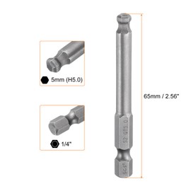 HARFINGTON 5pcs Ball End Hex Screwdriver Bit 5mm (H5.0) Tip 1/4" Hex Shank 65mm (2.56") Long Magnetic Ball Head Bits Industrial Grade S2 Steel Metric Screw Driver Bit