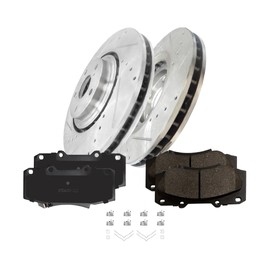 PM Auto Set of 6 Front Drilled Slotted Disc Brake Rotors-Ceramic Brake Pad kit For 2008-2019 Toyota Highlander