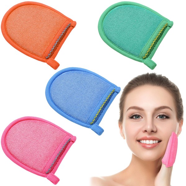 4 Pcs Facial Scrub Exfoliator Mitts Deep Exfoliating Gloves Face Scrub and Body Scrub Mitt Face Cleaning Mitten Skin Cleanser Dead or Dry Skin Remover Exfoliator Face Scrub Tool, 4 Colors