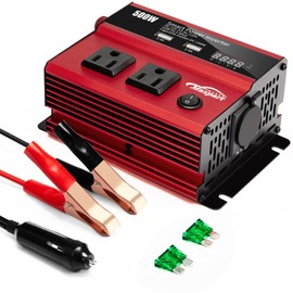 Inversor de potencia de 500 W, coche/camión ligero, 12 V CC a 110 V CA, convertidor de doble puerto USB de 2,4 A, inversor de cargador de coche con dos puertos de encendedor de cigarrillos para smartphones, laptops, tabletas