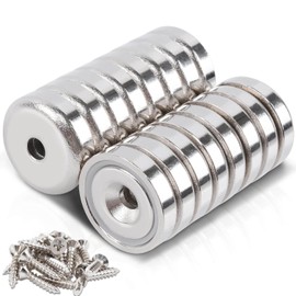 Super Strong Magnets Neodymium Magnets, Stronger Than Ferrite Magnets, Super Strong Magnets with Screws, Kitchen Wall Hanging, Industrial Office, Diameter 0.8 inches (20 mm) - 16 Pieces