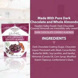 Hayden Valley Foods Dark Chocolate Covered Almonds | 20 oz Resealable Bag | No Artificial Flavors, Preservatives or Colors | Gourmet Sweet Snack