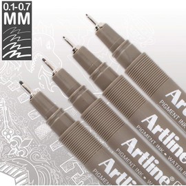 Artline Drawing System Pens, 0.1, 0.3, 0.5, 0.7 mm Writing Widths, Black, 4 Pack (EK-230-4PW1)