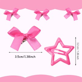 Penta Angel Hair Clips for Women 6Pcs Mini Satin Ribbon Bow Hair Clip with 6Pcs Small Star Snap Hair Barrettes Decoration Accessories for Girls (Rose Star&Bow)