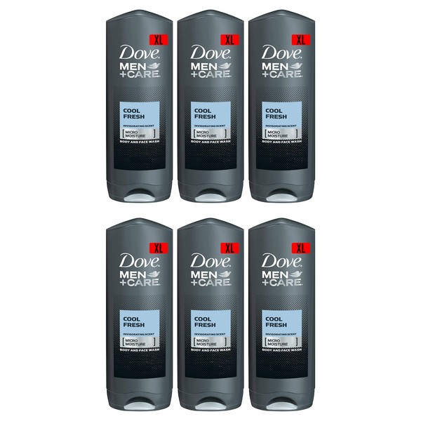 Dove Men Care Body & Face Wash, Cool Fresh - 13.5 Fl Oz / 400 mL X 6 Pack Case, Made in Germany