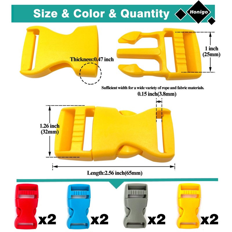 honigo 8 Pack Quick Side Release Buckle Flat 1 Inch