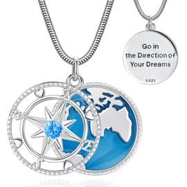 LOOVE Compass Necklace for Men Sterling Silver Celtic Anchor Compass Pendant Graduation Friendship Travel Talisman Necklace Inspirational Gift Jewelry, Sterling Silver, Cubic Zirconia