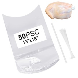 Poultry Shrink Bags, (50Pcs 13x18’’) chicken bags + 50 Heat-Resistant Zip Ties + a Silicone Straw., For Chickens, Rabbits and other meats, lock in freshness, nutrition, and extend storage time.