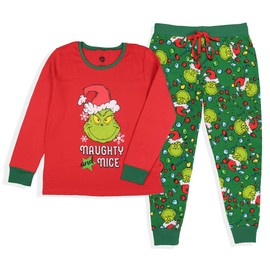 Dr. Seuss How GRINCH Stole Christmas Lights Sleep Pajama Set (Womens', Large)