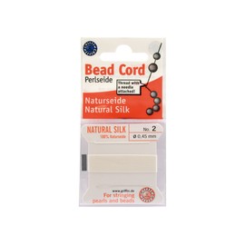 Griffin 100% Natural Silk Beading Cord String Thread - White - 2 metres with one Needle - Size 0.45mm